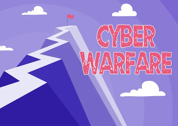 Exibição conceitual Cyber Warfare. Conceito significado Virtual War Hackers Sistema Ataques Ladrão Digital Stalker Montanha mostrando estrada alta simbolizando atingir objetivos com sucesso. — Fotografia de Stock