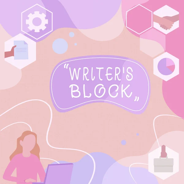 Написання тексту Writer S Block. Бізнес-огляд Умова нездатності думати про те, що написати жінці інноваційне мислення провідні ідеї до стабільного майбутнього . — стокове фото