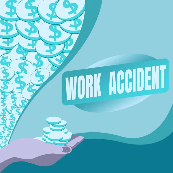 Writing displaying text Work Accident. Business idea Mistake Injury happened in the job place Getting hurt Palm Carrying Money For Mortgage Plans For Home And Office. — 스톡 사진