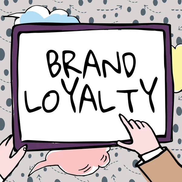 Концептуальный дисплей Brand Loyalty. Слово для повторных закупок посол патронаж Любимые доверенные руки держащие бумагу, показывающую новые идеи, окруженные звездами. — стоковое фото