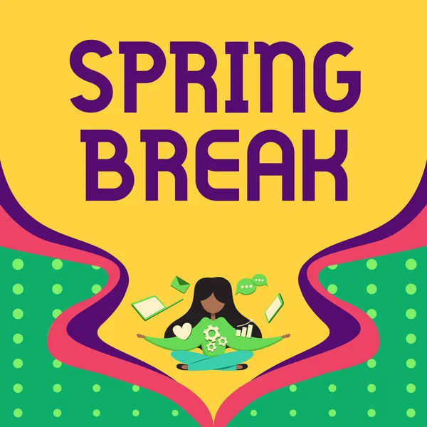 İlham, bahar tatilini gösteriyor. Okuldaki iş yaklaşımı ve bahar boyunca üniversitelerde Geleceğin İlerlemesini Sunan Teknolojik Aygıtlarla çevrili kadınlar.