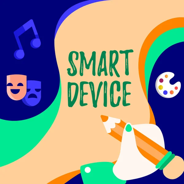 Sign displaying Smart Device. Business overview Electronic gadget that able to connect share interact with user Hand Using Pencil Strategizing Newest Innovative Creative Goal Plans. — Zdjęcie stockowe