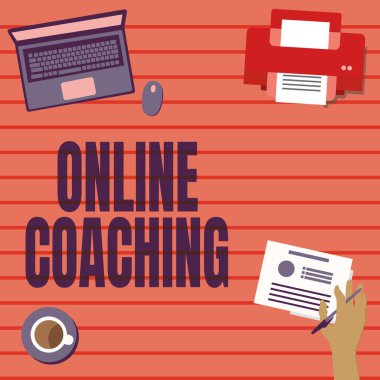 Text caption presenting Online Coaching. Business showcase Learning from online and internet with the help of a coach Hand Holding Pen Creating Plans For New Amazing Ideas