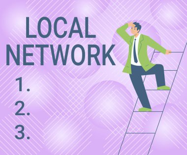 Kavramsal başlık Yerel Ağ. İş fikri LAN Radyo Dalgaları DSL Sınır Şeridi Bağlantı Takım Elbiseli Adam Daimi Merdiven Aranıyor Son Planlar.