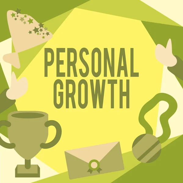 Conceptual display Personal Growth. Business overview improve develop your skills qualities Learn new materials People Congratulating Success Presenting Earned Trophy Medals. — Photo