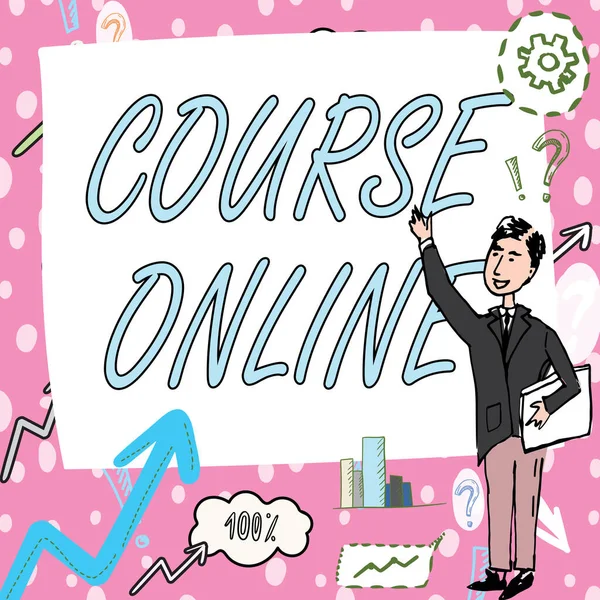 Çevrimiçi Kavramsal Görünüm Rotası. Eearning Electronic Education Uzaktan Çalışma Sayısal Sınıfı Centilmen İşaret Parmağını Beyaz Tahtada Göstererek Çiziyor.