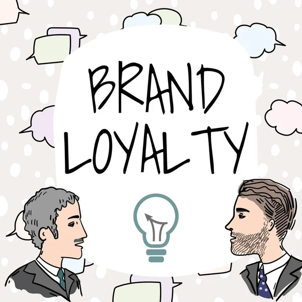 Conceptual display Brand Loyalty. Business concept Repeat Purchase Ambassador Patronage Favorite Trusted Team Members Looking At Whiteboard Brainstorming New Solutions. — Foto de Stock