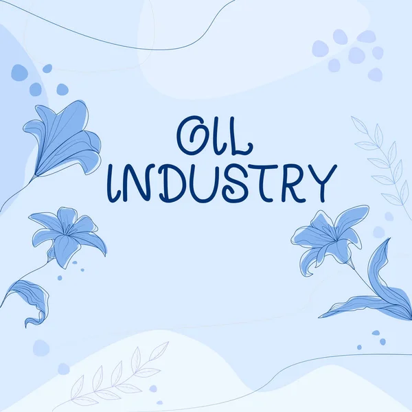 현재는 석유 산업 이 발달하였다. Business conception Exploration Extraction Refining Marketing oil products Blank Frame Decorated With Abstract Modernized Forms And Foliage. — 스톡 사진