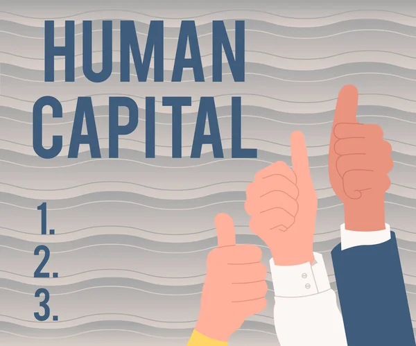 Sign displaying Human Capital. Business overview Intangible Collective Resources Competence Capital Education Colleagues Congratulating Success Presenting Innovative Combined Effort. — Stockfoto