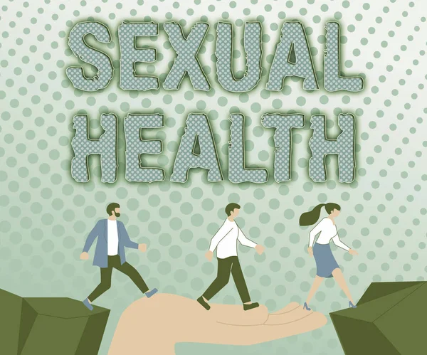 Text sign showing Sexual Health. Word for Healthier body Satisfying Sexual life Positive relationships Colleagues Crossing Obstacles Hand Bridge Presenting Teamwork Collaboration. — Stock fotografie