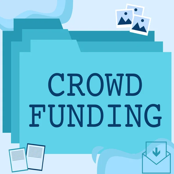 Exhibición conceptual Crowd Funding. Concepto de negocio Fundraising Kickstarter Startup Pledge Platform Donaciones Carpetas de escritorio Dentro del navegador web Mostrando tecnología reciente. —  Fotos de Stock