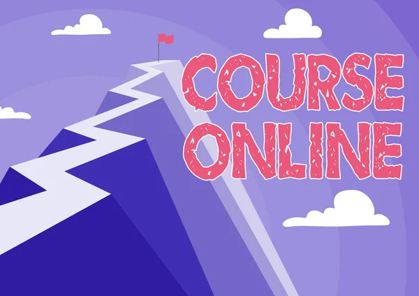 Conceptual caption Course Online. Word for eLearning Electronic Education Distant Study Digital Class Mountain showing high road symbolizing reaching goals successfully. — 스톡 사진