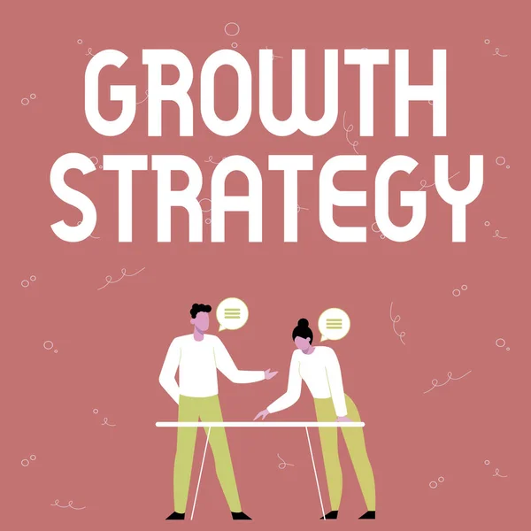 Text caption presenting Growth Strategy. Business approach Strategy aimed at winning larger market share in shortterm Partners Sharing New Ideas For Skill Improvement Work Strategies. — Foto de Stock