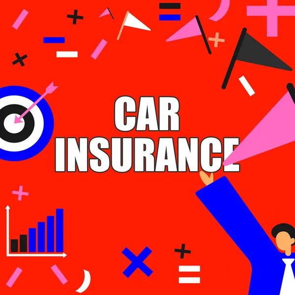 Inspiration showing sign Car Insurance. Concept meaning Accidents coverage Comprehensive Policy Motor Vehicle Guaranty Successful Gentleman In Suit Displaying Current Goal Achievements. — Foto Stock