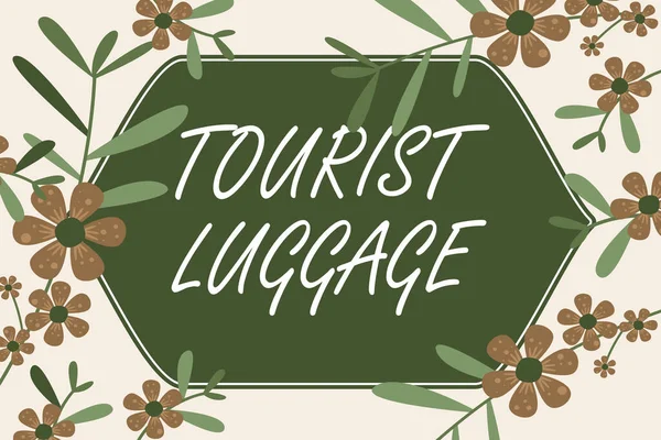 Conceptual display Tourist Luggage. Business approach big bag that contains everything one needs for traveling Blank Frame Decorated With Abstract Modernized Forms Flowers And Foliage. — Stock Fotó
