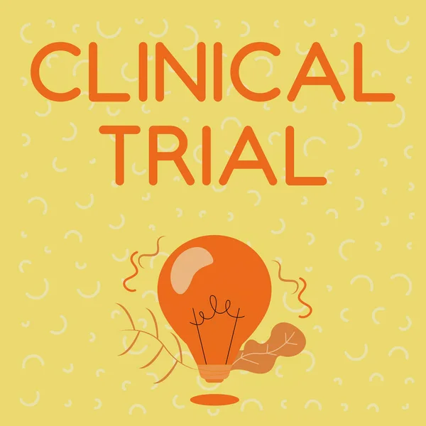 Text caption presenting Clinical Trial. Word for trials to evaluate the effectiveness and safety of medication Illuminated Light Bulb Drawing Plants Shell Showing Technology Ideas. — ストック写真