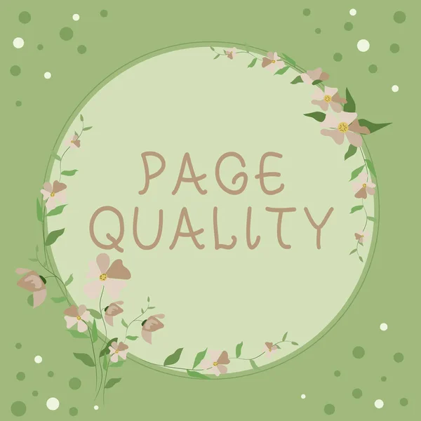 Text caption presenting Page Quality. Word Written on Effectiveness of a website in terms of appearance and function Frame Decorated With Colorful Flowers And Foliage Arranged Harmoniously. — Stock Fotó