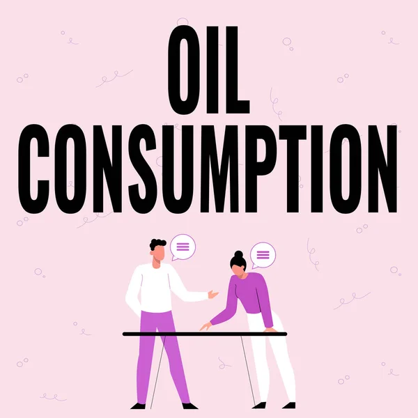 Text sign showing Oil Consumption. Business concept This entry is the total oil consumed in barrels per day Partners Sharing New Ideas For Skill Improvement Work Strategies. — Stock Photo, Image