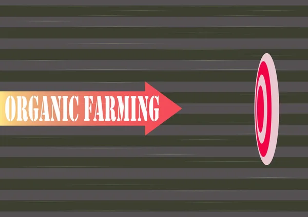 Знак, показывающий органическое земледелие. Word Warner о интегрированной системе фермерства, которая стремится к быстрому продвижению к цели, представляющей собой достижение целей. — стоковое фото