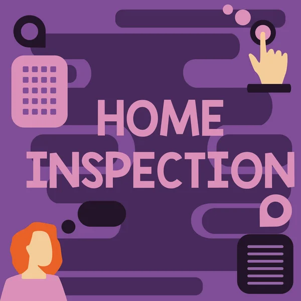 Hand writing sign Home Inspection. Business concept Examination of the condition of a home related property Woman Innovative Thinking Leading Ideas Towards Stable Future. — Stockfoto