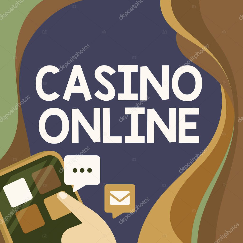 Conceptual display Casino Online. Concept meaning Computer Poker Game Gamble Royal Bet Lotto High Stakes Finger Pressing Application Button Presenting Global Network Connection.