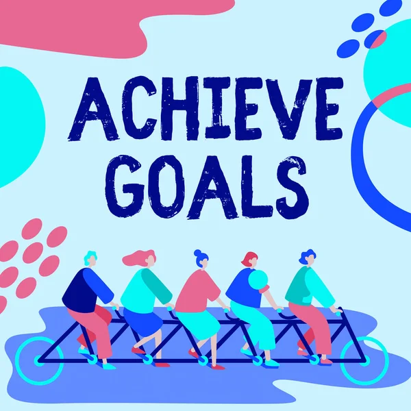 Handwriting text Achieve Goals. Business idea Results oriented Reach Target Effective Planning Succeed Colleagues Riding Bicycle Representing Teamwork Successful Problem Solving. — Foto de Stock