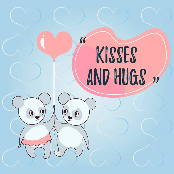 Writing displaying text KISSES AND HUGS. Word Written on Sign of love display emotions between couple Bears holding heart balloon represent passionate couple with love goals. — Stockfoto