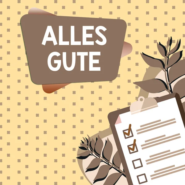 Texto Que Mostra Inspiração Alles Gute Word German Translation All — Fotografia de Stock