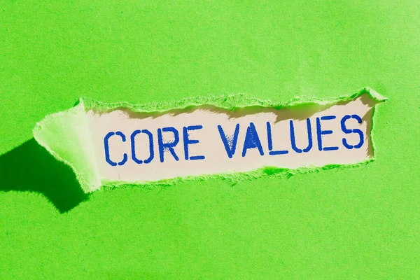 Sign Displaying Core Values Business Overview Belief Person Organization Views — Stock Photo, Image