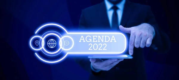 Знак Відображає Agenda 2022 Концепт Бізнесу Список Діяльностей Якими Вони — стокове фото