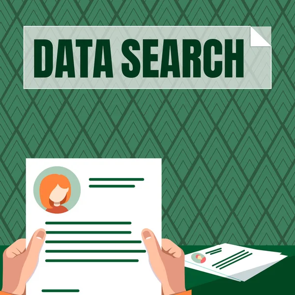 Text Sign Showing Data Search Business Showcase Gathers Reports Information — Stock Photo, Image