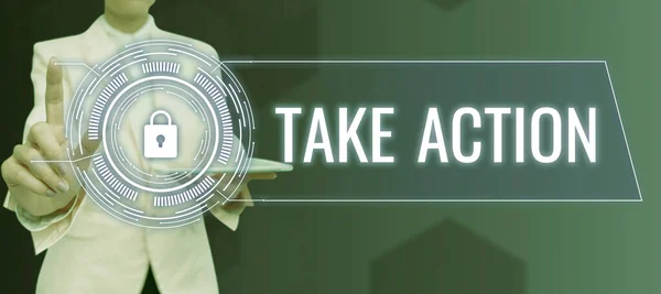 Znak Tekstowy Pokazujący Take Action Business Approach Doradza Komuś Aby — Zdjęcie stockowe