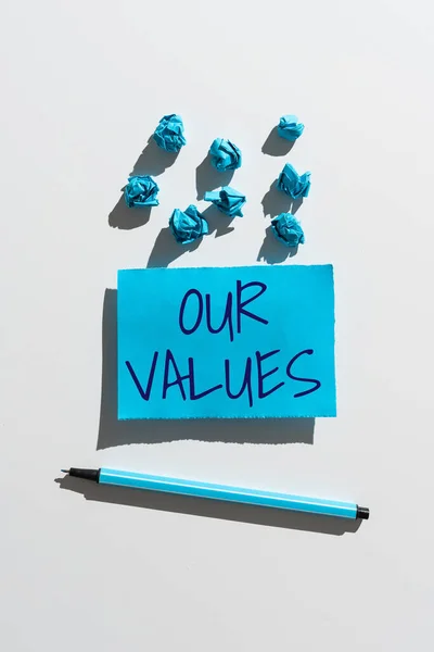 Text Caption Presenting Our Values Internet Concept List Morals Companies — Stock Photo, Image