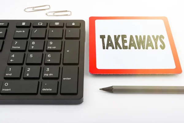 Podpis Tekstowy Prezentujący Takeaways Word Written Act Instance Giving Something — Zdjęcie stockowe