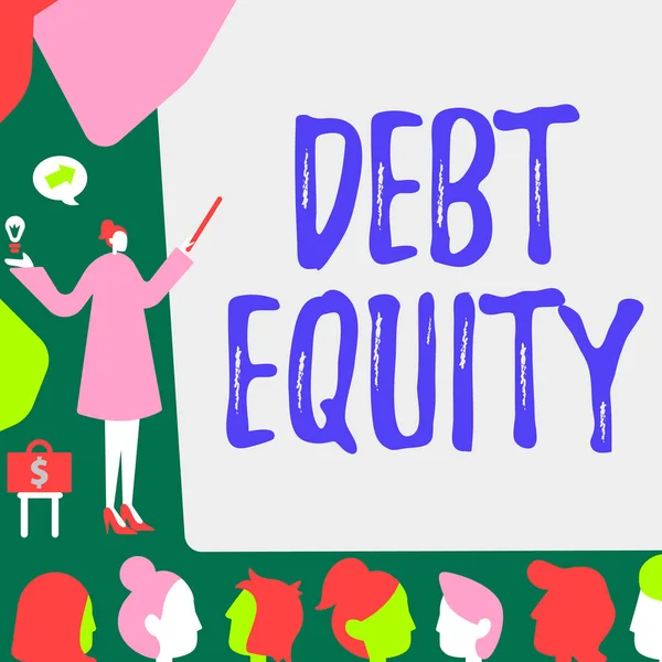 Conceptual Display Debt Equity Internet Concept Dividing Companys Total Liabilities — Stock Photo, Image