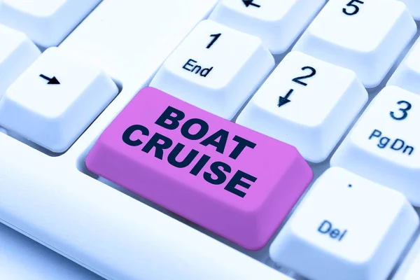 Tekst Pisma Ręcznego Boat Cruise Prezentacja Biznesu Popłynąć Obszarze Bez — Zdjęcie stockowe