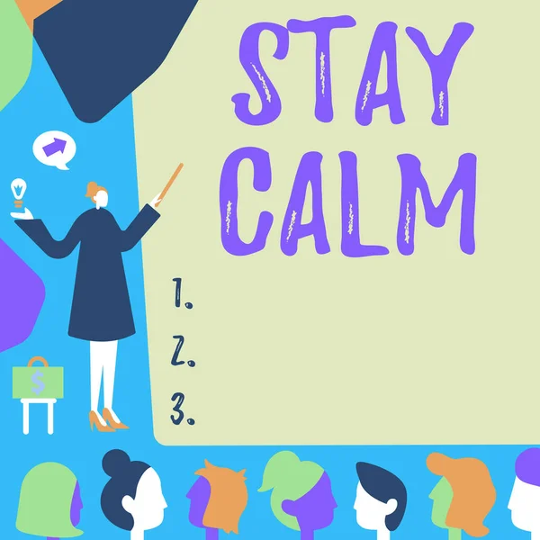 Podpis Tekstowy Przedstawiający Stay Calm Word Written Utrzymać Stanie Płynnego — Zdjęcie stockowe
