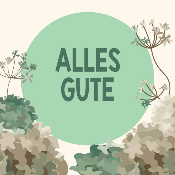 Alles Guteを表示するサイン ビジネスコンセプト誕生日や機会のための最高のすべてのドイツ語の翻訳カラフルな花や葉で飾られたフレーム調和のとれた配置 — ストック写真