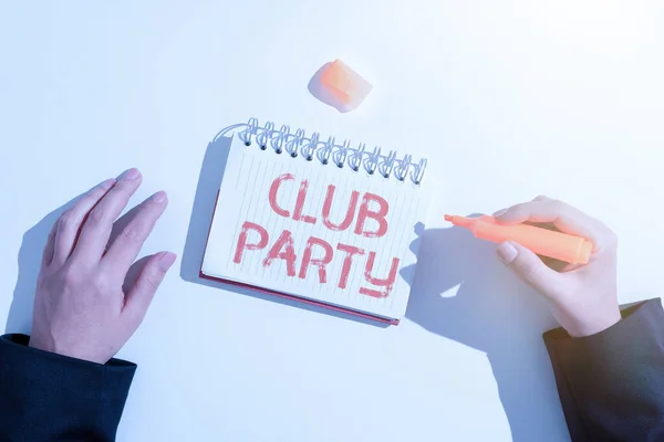 Podpis Tekstowy Prezentujący Club Party Biznes Pomysł Spotkanie Towarzyskie Miejscu — Zdjęcie stockowe