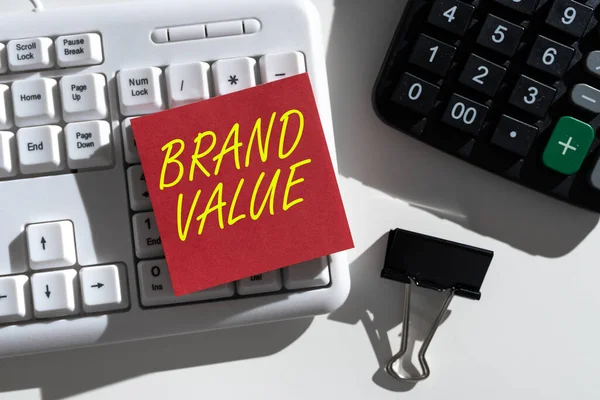 Textová Značka Znázorňující Brand Value Business Showcase Společnost Generuje Produktu — Stock fotografie