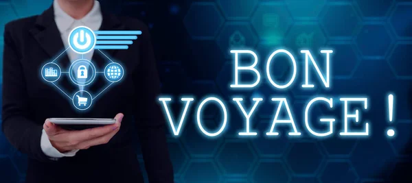 디스플레이 본보이지 Bon Voyage 콘셉트 사진은 성공적 팀워크 성취를 상징하는 — 스톡 사진