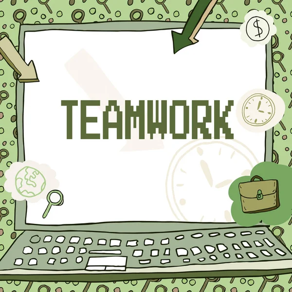 Textanzeige Teamwork Konzept Bedeutet Gruppe Die Zeigt Wer Als Einheit — Stockfoto
