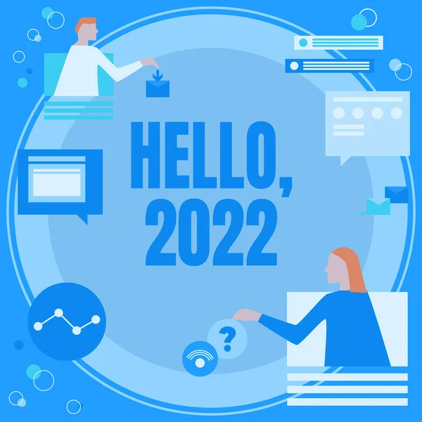 Σήμα Κειμένου Δείχνει Hello 2022 Επιχειρηματική Προσέγγιση Έκφραση Χειρονομία Χαιρετισμού — Φωτογραφία Αρχείου