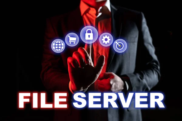 Tandatangani Menampilkan Server Berkas Perangkat Showcase Bisnis Yang Mengontrol Akses — Stok Foto