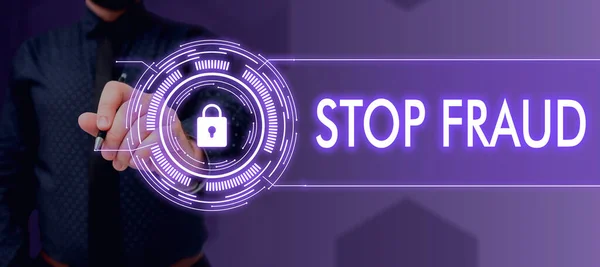 Podepsat Zobrazení Stop Podvodům Konceptuální Foto Kampaň Rady Ukazující Dávat — Stock fotografie