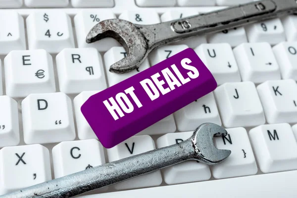 Text Skylt Som Visar Hot Deals Business Showcase Ett Avtal — Stockfoto