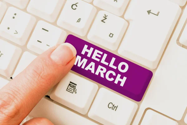 Fogalmi Megjelenítés Hello March Üzleti Megközelítés Zenei Kompozíció Általában Duple — Stock Fotó