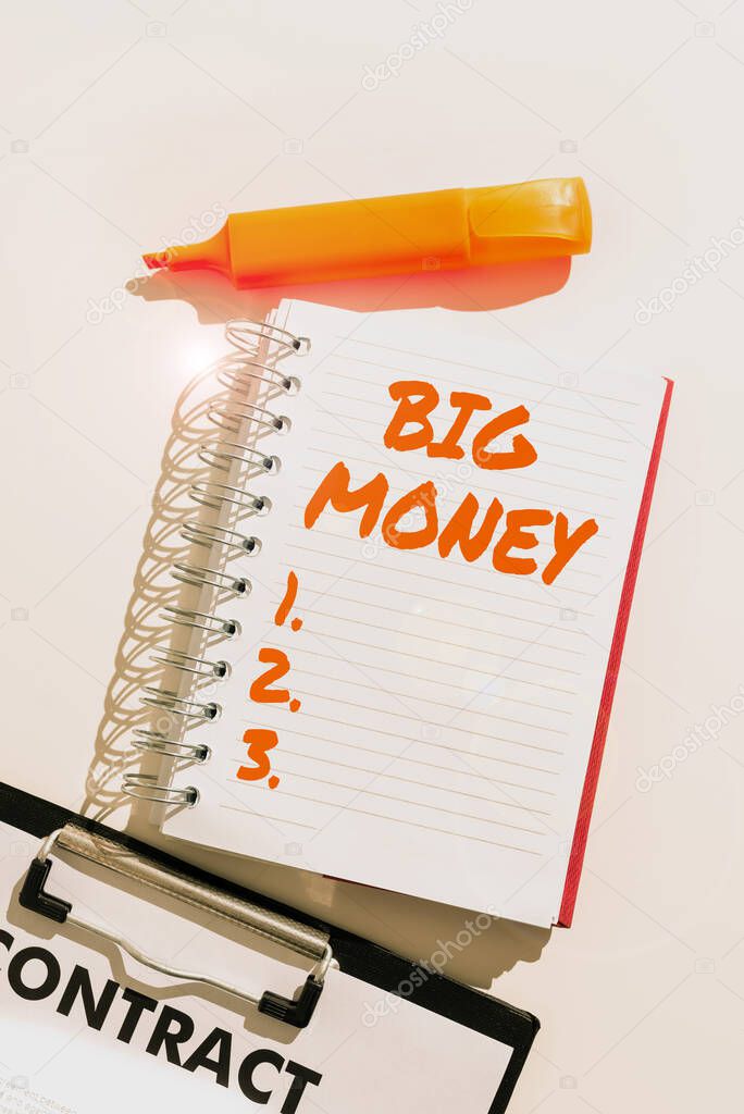 Text sign showing Big Money, Concept meaning Pertaining to a lot of ernings from a job,business,heirs,or wins Frame decorated with colorful flowers and foliage arranged harmoniously.