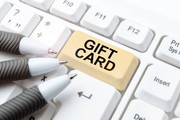 Sign Exibindo Gift Card Vitrine Negócios Presente Geralmente Feito Papel — Fotografia de Stock