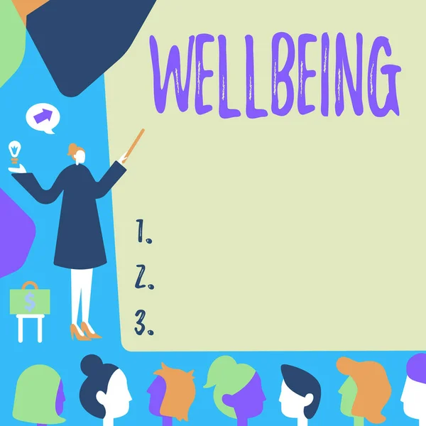 Sign Displaying Wellbeing Concept Meaning Good Satisfactory Condition Existence Including — Stock Photo, Image